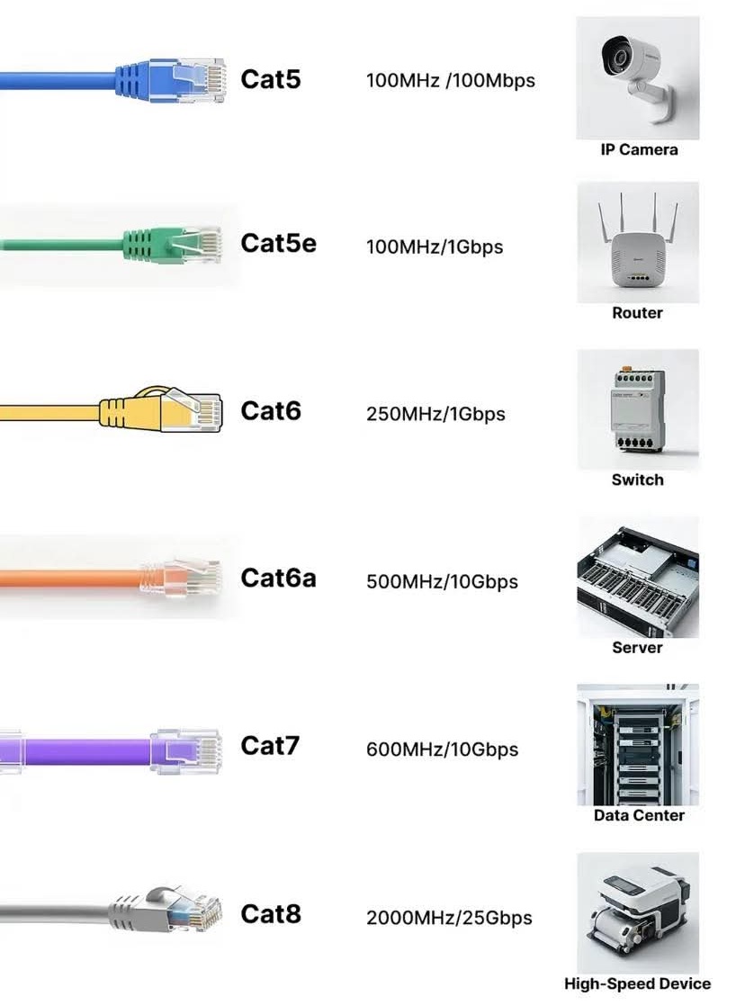 Catégories de câbles Ethernet (Cat5 à Cat8)